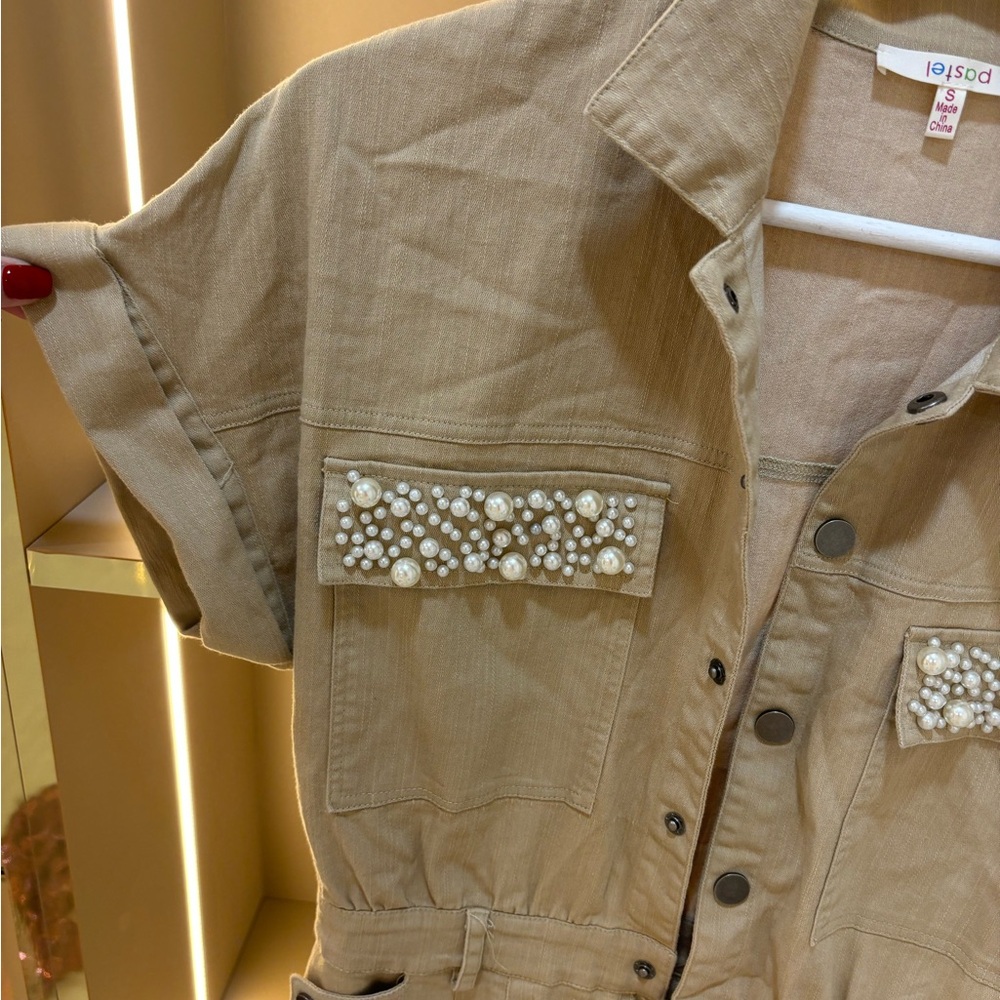 Tan short jumpsuit